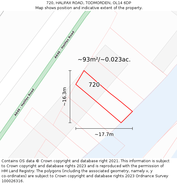 720, HALIFAX ROAD, TODMORDEN, OL14 6DP: Plot and title map