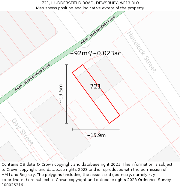 721, HUDDERSFIELD ROAD, DEWSBURY, WF13 3LQ: Plot and title map
