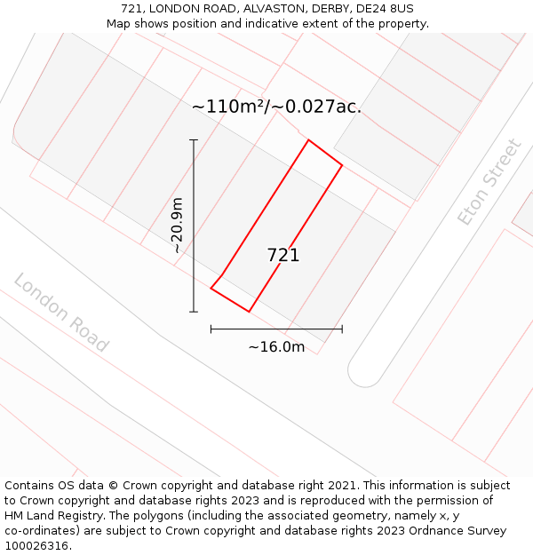 721, LONDON ROAD, ALVASTON, DERBY, DE24 8US: Plot and title map