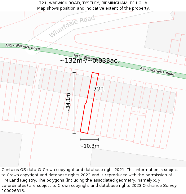 721, WARWICK ROAD, TYSELEY, BIRMINGHAM, B11 2HA: Plot and title map