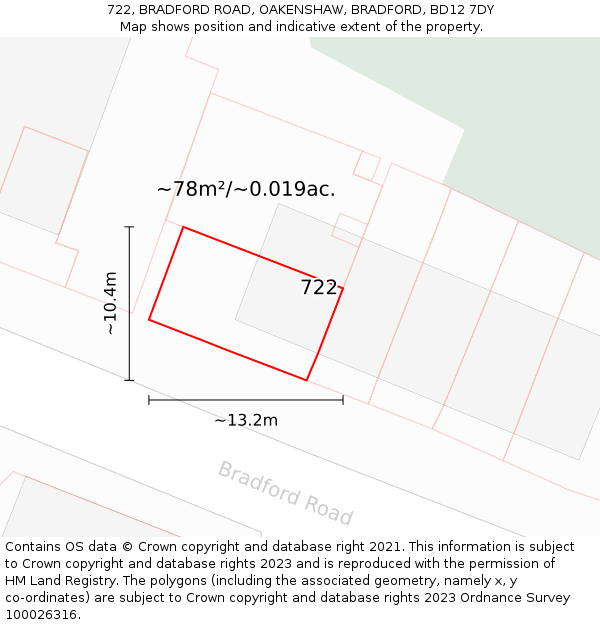 722, BRADFORD ROAD, OAKENSHAW, BRADFORD, BD12 7DY: Plot and title map