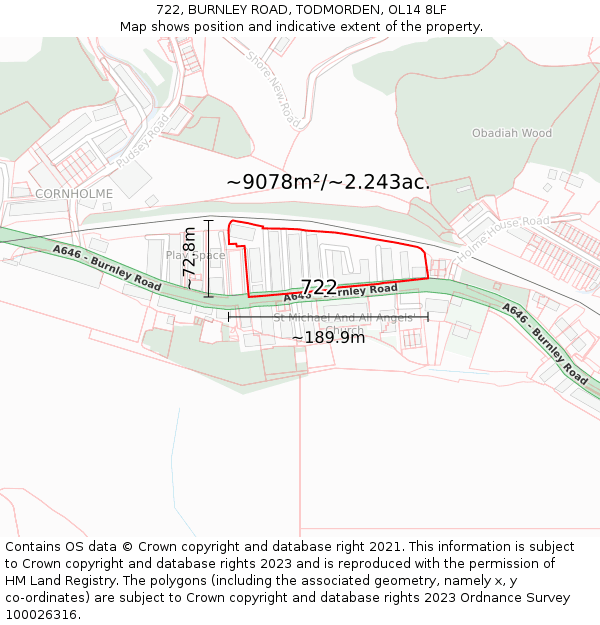722, BURNLEY ROAD, TODMORDEN, OL14 8LF: Plot and title map