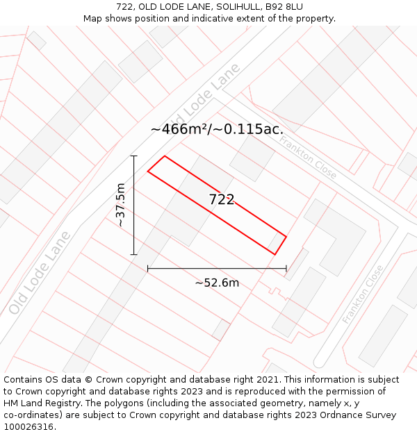 722, OLD LODE LANE, SOLIHULL, B92 8LU: Plot and title map