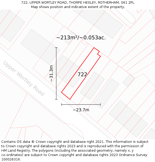 722, UPPER WORTLEY ROAD, THORPE HESLEY, ROTHERHAM, S61 2PL: Plot and title map