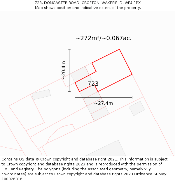 723, DONCASTER ROAD, CROFTON, WAKEFIELD, WF4 1PX: Plot and title map