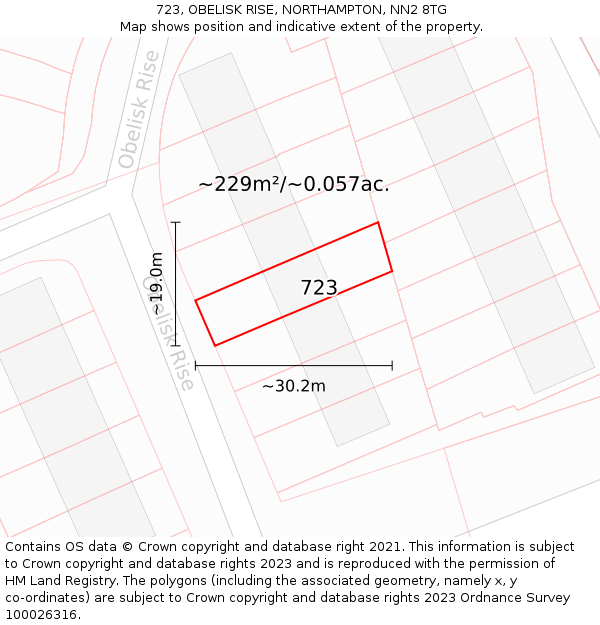 723, OBELISK RISE, NORTHAMPTON, NN2 8TG: Plot and title map