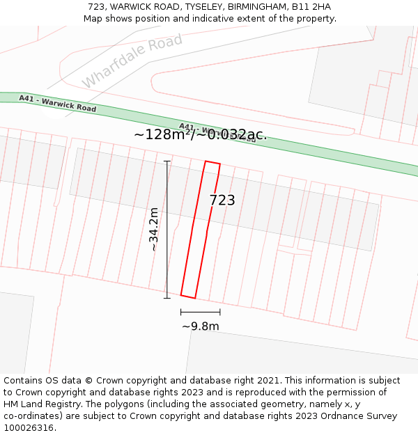 723, WARWICK ROAD, TYSELEY, BIRMINGHAM, B11 2HA: Plot and title map