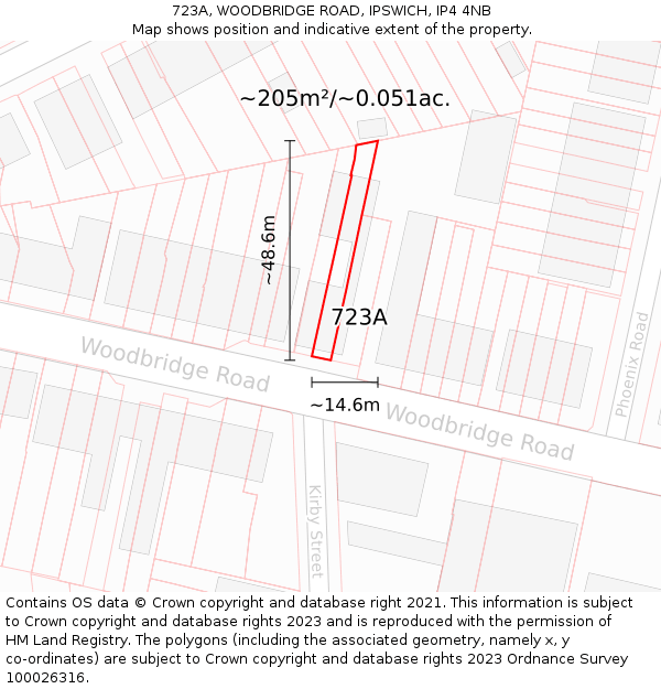 723A, WOODBRIDGE ROAD, IPSWICH, IP4 4NB: Plot and title map