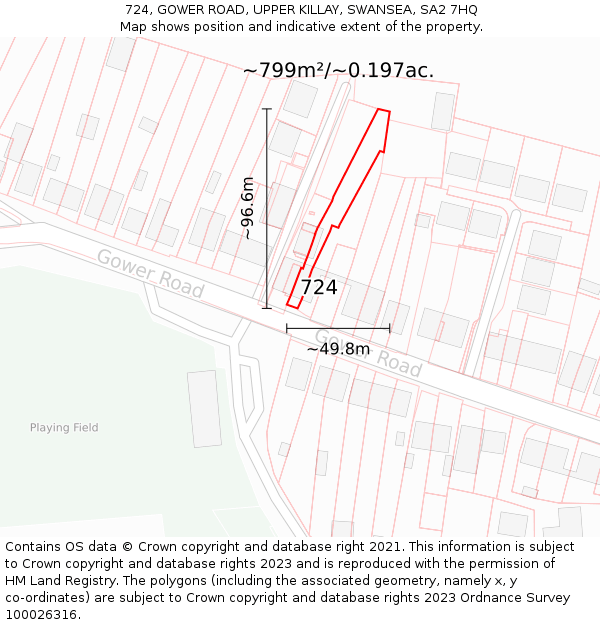 724, GOWER ROAD, UPPER KILLAY, SWANSEA, SA2 7HQ: Plot and title map