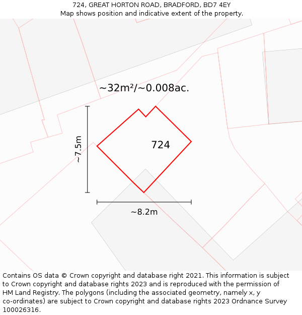 724, GREAT HORTON ROAD, BRADFORD, BD7 4EY: Plot and title map