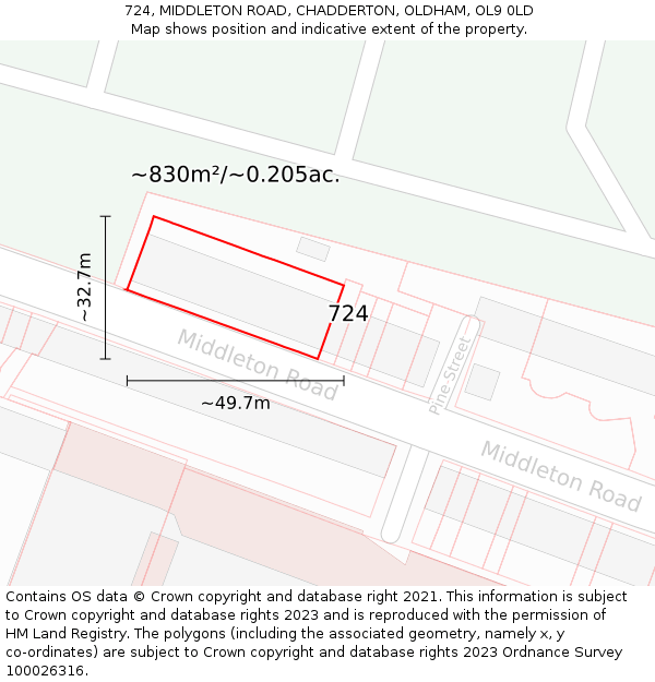 724, MIDDLETON ROAD, CHADDERTON, OLDHAM, OL9 0LD: Plot and title map