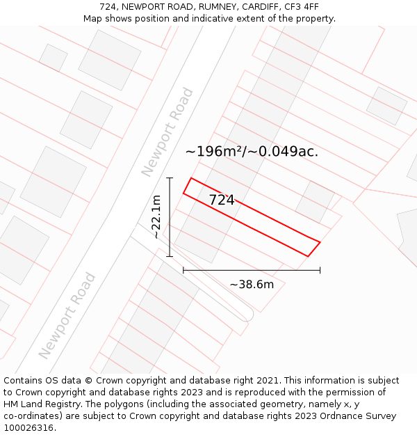 724, NEWPORT ROAD, RUMNEY, CARDIFF, CF3 4FF: Plot and title map