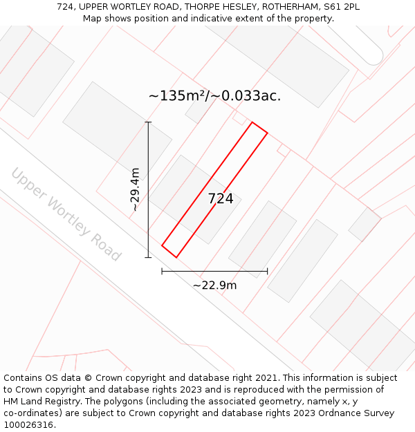 724, UPPER WORTLEY ROAD, THORPE HESLEY, ROTHERHAM, S61 2PL: Plot and title map