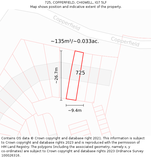 725, COPPERFIELD, CHIGWELL, IG7 5LF: Plot and title map