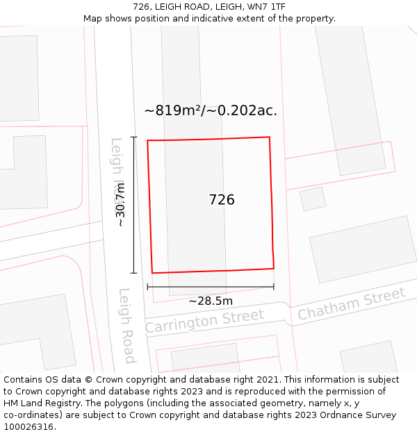 726, LEIGH ROAD, LEIGH, WN7 1TF: Plot and title map