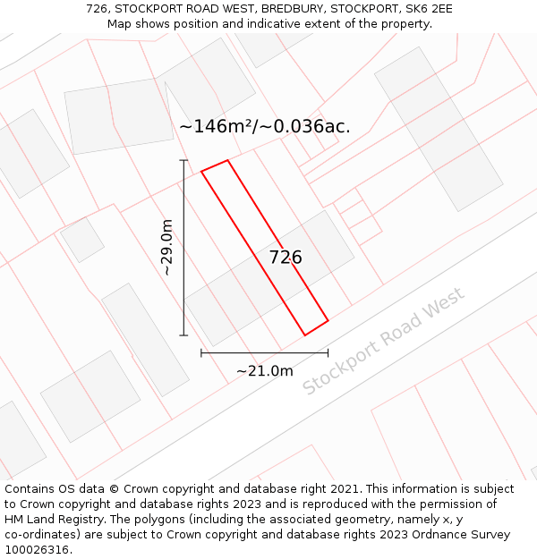 726, STOCKPORT ROAD WEST, BREDBURY, STOCKPORT, SK6 2EE: Plot and title map