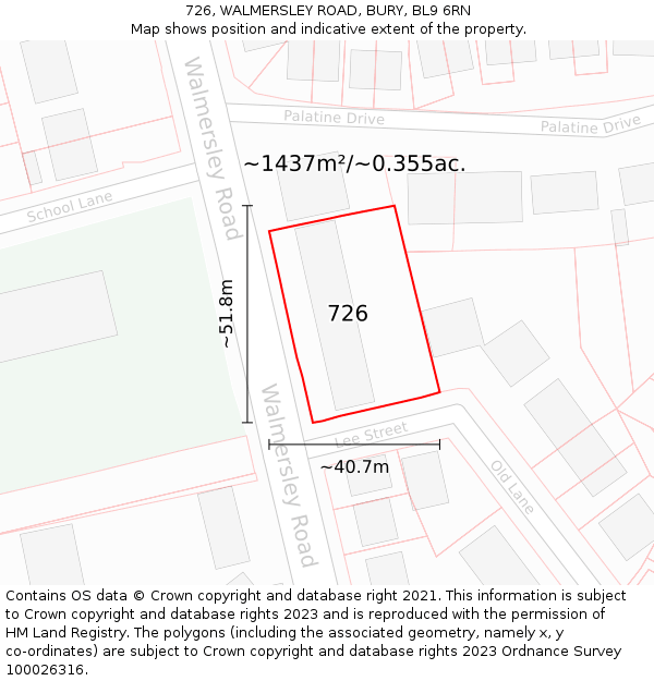 726, WALMERSLEY ROAD, BURY, BL9 6RN: Plot and title map