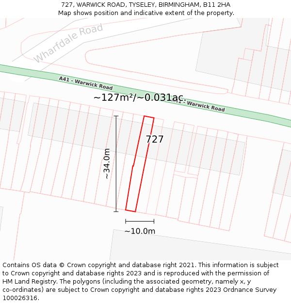 727, WARWICK ROAD, TYSELEY, BIRMINGHAM, B11 2HA: Plot and title map
