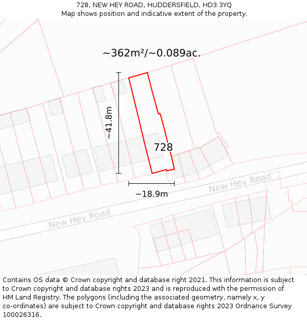 728, NEW HEY ROAD, HUDDERSFIELD, HD3 3YQ: Plot and title map