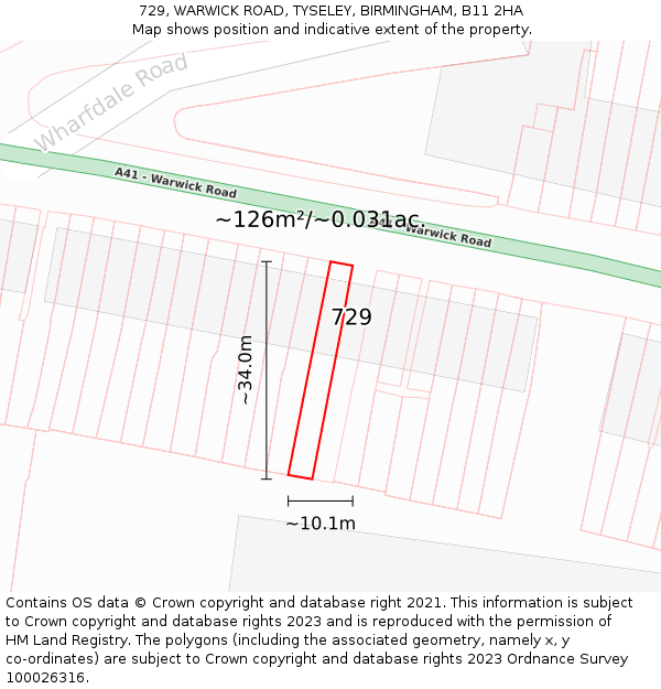 729, WARWICK ROAD, TYSELEY, BIRMINGHAM, B11 2HA: Plot and title map