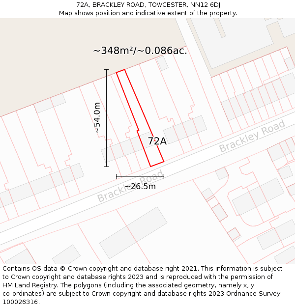 72A, BRACKLEY ROAD, TOWCESTER, NN12 6DJ: Plot and title map