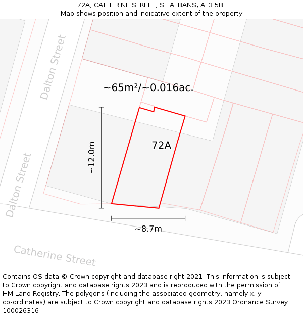 72A, CATHERINE STREET, ST ALBANS, AL3 5BT: Plot and title map
