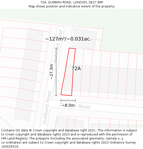 72A, DURBAN ROAD, LONDON, SE27 9RP: Plot and title map