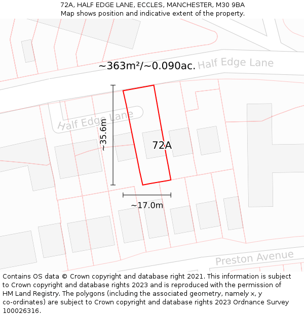 72A, HALF EDGE LANE, ECCLES, MANCHESTER, M30 9BA: Plot and title map