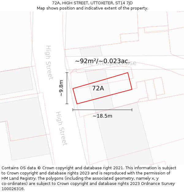 72A, HIGH STREET, UTTOXETER, ST14 7JD: Plot and title map