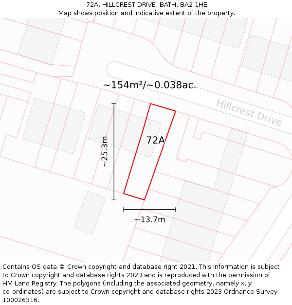 72A, HILLCREST DRIVE, BATH, BA2 1HE: Plot and title map