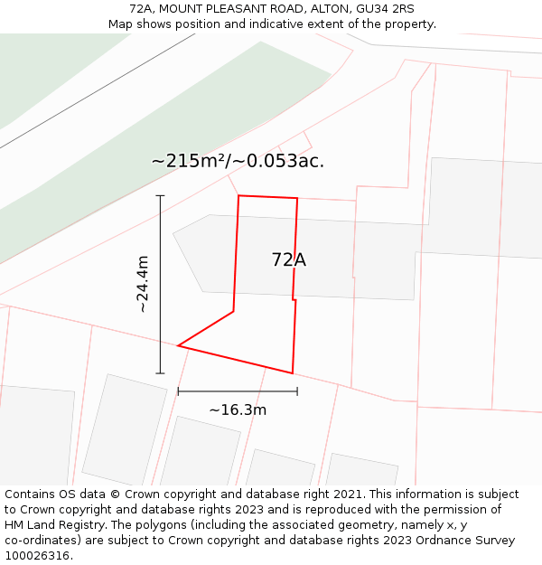 72A, MOUNT PLEASANT ROAD, ALTON, GU34 2RS: Plot and title map