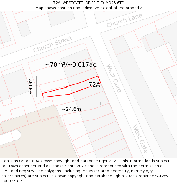 72A, WESTGATE, DRIFFIELD, YO25 6TD: Plot and title map