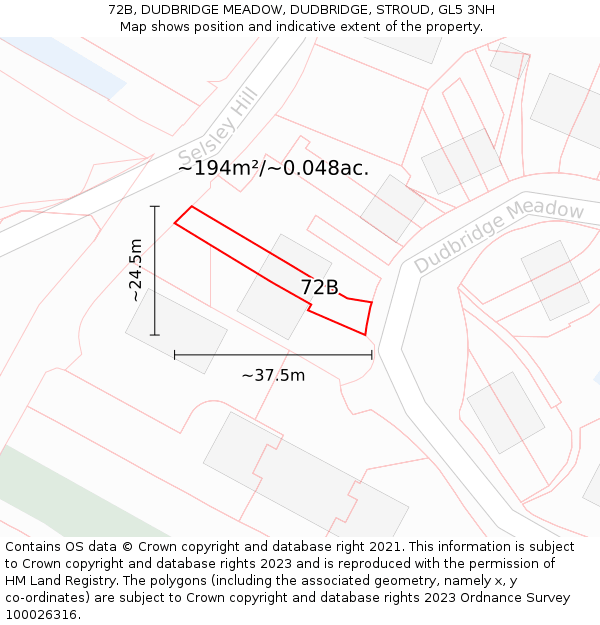 72B, DUDBRIDGE MEADOW, DUDBRIDGE, STROUD, GL5 3NH: Plot and title map