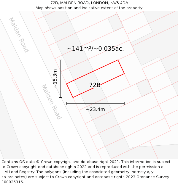 72B, MALDEN ROAD, LONDON, NW5 4DA: Plot and title map