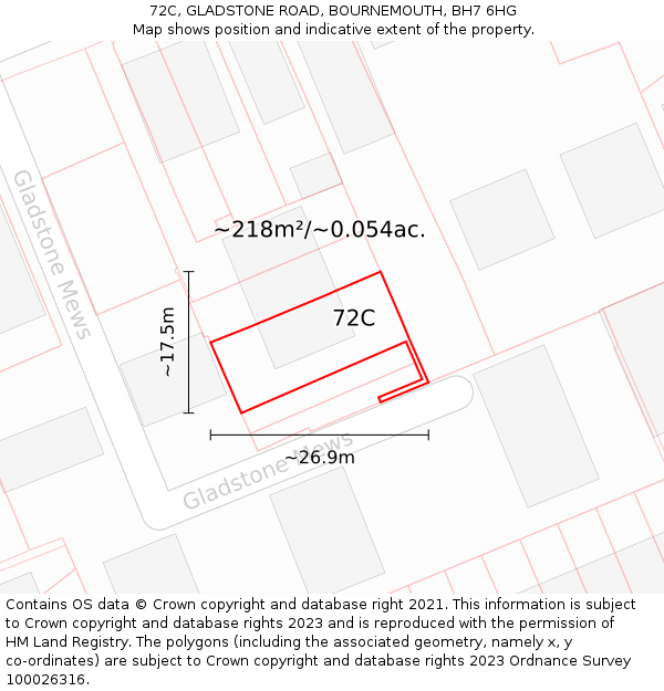 72C, GLADSTONE ROAD, BOURNEMOUTH, BH7 6HG: Plot and title map