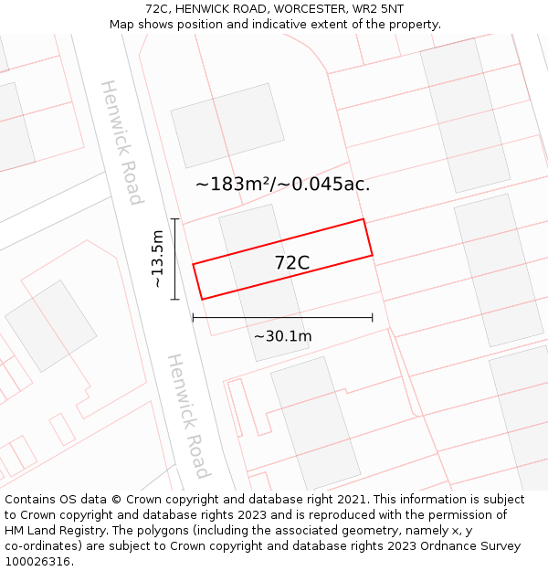 72C, HENWICK ROAD, WORCESTER, WR2 5NT: Plot and title map