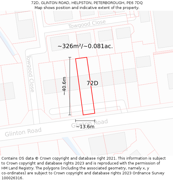 72D, GLINTON ROAD, HELPSTON, PETERBOROUGH, PE6 7DQ: Plot and title map
