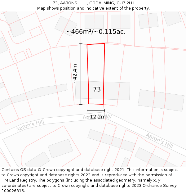 73, AARONS HILL, GODALMING, GU7 2LH: Plot and title map