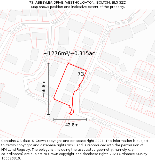73, ABBEYLEA DRIVE, WESTHOUGHTON, BOLTON, BL5 3ZD: Plot and title map
