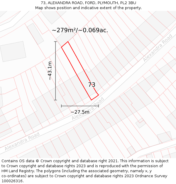 73, ALEXANDRA ROAD, FORD, PLYMOUTH, PL2 3BU: Plot and title map