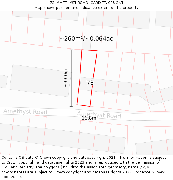73, AMETHYST ROAD, CARDIFF, CF5 3NT: Plot and title map