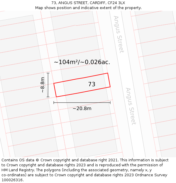 73, ANGUS STREET, CARDIFF, CF24 3LX: Plot and title map