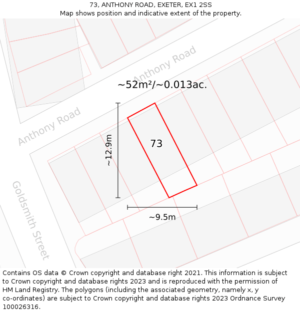 73, ANTHONY ROAD, EXETER, EX1 2SS: Plot and title map
