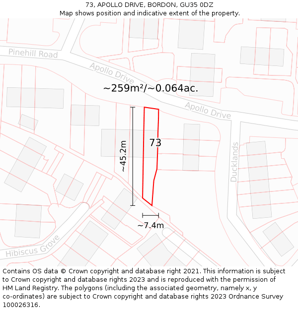 73, APOLLO DRIVE, BORDON, GU35 0DZ: Plot and title map