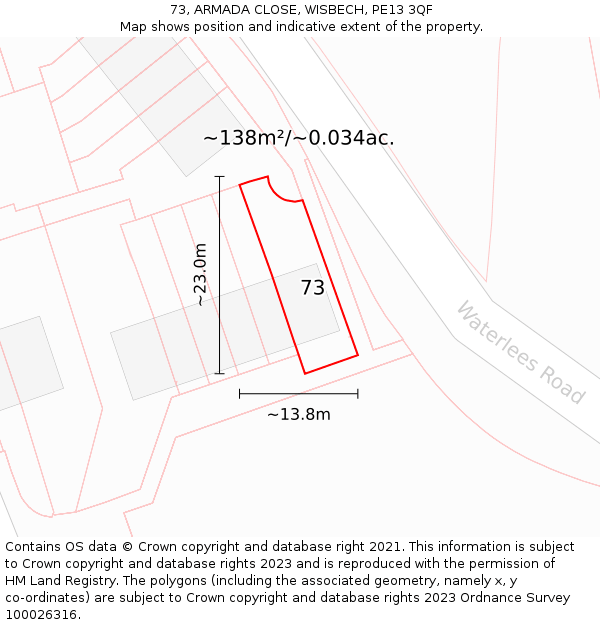 73, ARMADA CLOSE, WISBECH, PE13 3QF: Plot and title map