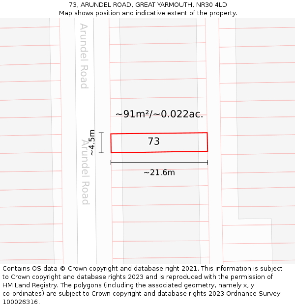 73, ARUNDEL ROAD, GREAT YARMOUTH, NR30 4LD: Plot and title map