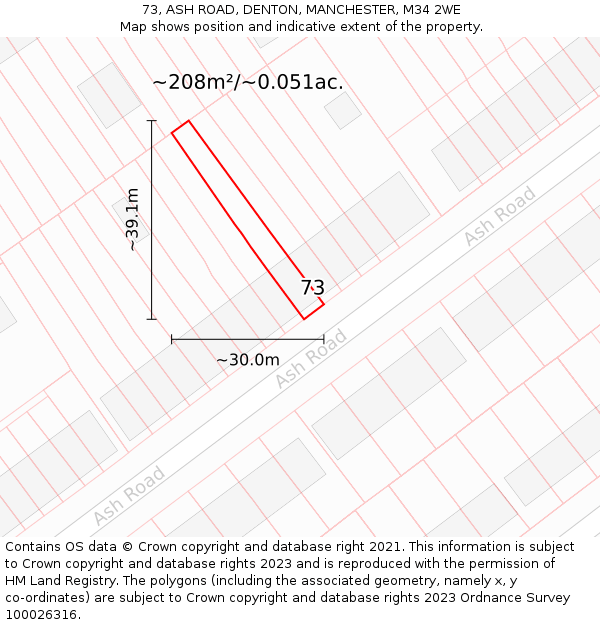 73, ASH ROAD, DENTON, MANCHESTER, M34 2WE: Plot and title map