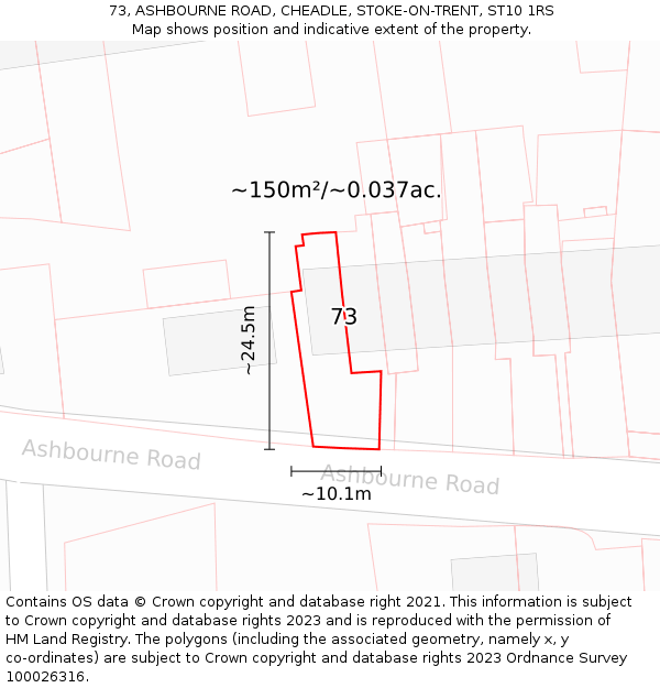 73, ASHBOURNE ROAD, CHEADLE, STOKE-ON-TRENT, ST10 1RS: Plot and title map