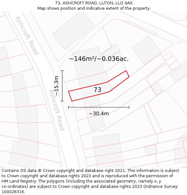 73, ASHCROFT ROAD, LUTON, LU2 9AX: Plot and title map