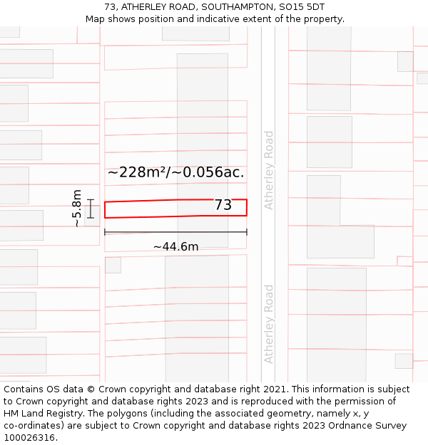 73, ATHERLEY ROAD, SOUTHAMPTON, SO15 5DT: Plot and title map